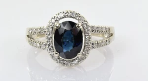 Dunkelblauer Saphir & Diamant Ring 14 Karat Weißgold 1,27 Karat Größe 5 - Bild 1 von 4