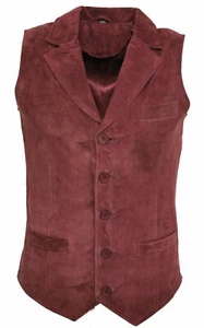 Men’s Smooth Goat Suede Classic Smart Burgundy Leather Waistcoat - Picture 1 of 4