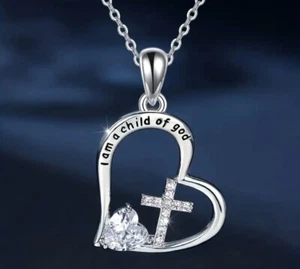 Collar Colgante - Soy Hijo de Dios Corazón Claro y Cruz - Imagen 1 de 3