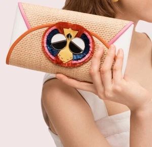 Kate Spade New York Bag Spademals Raffia Preeny Peacock Crossbody Clutch NEW - Picture 1 of 7