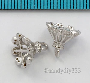 1x RHODIUM STERLING SILVER CZ CRYSTAL PENDANT END CAP TASSEL CONNECTOR #2637 - Picture 1 of 3