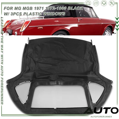 Convertible Soft Top for MG MGB 1971 1972-1980 Black w/ 3Pcs Plastic Windows - Image 1 of 4
