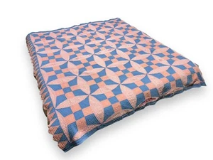 "Colcha de colección rosa azul glorificado nueve parches borde de cono de helado 66x70"" envejecida" - Imagen 1 de 14