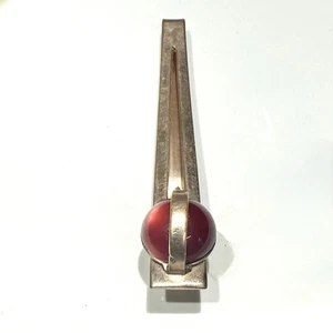 Modernist Style Gold Tone Tie Clip Bar with Red Lucite Cabochon Mid Mod - Picture 1 of 8
