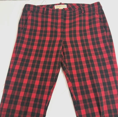 Michael Kors Red/Black Plaid Pants Low Rise Zipper Hems & Pockets Women's 4 - Image 1 of 4