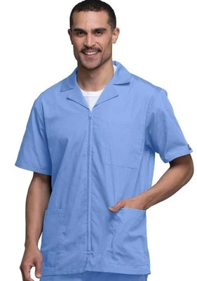 Cherokee Mens X-Large Zip Front Jacket Traditional Fit Collar Shirt Scrub Ciel - Image 1 of 4