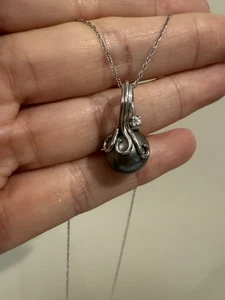 Wunderschöner echter 11,5 mm Südsee graue Perle & weißer Topas 14kt weißer Anhänger - Bild 1 von 12