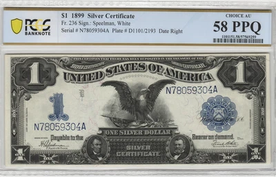Fr.236 1899 Black Eagle $1 Silver Certificate PCGS Choice AU 58 PPQ - Image 1 of 2