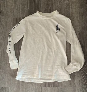 Polo Ralph Lauren Shirt Crew Neck Youth sz 7 Pony Long Sleeve White - Picture 1 of 7