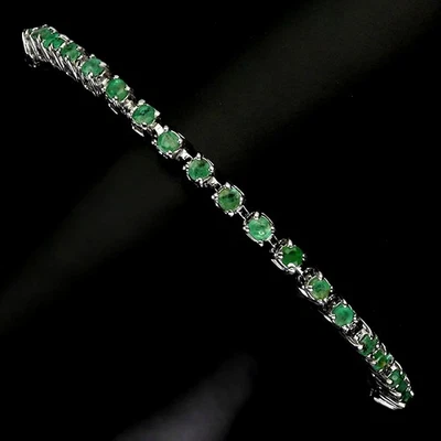 925 Sterling Silver Bracelet Round Emerald 2mm Natural Gemstone Jewelry 9inches - Image 1 of 4