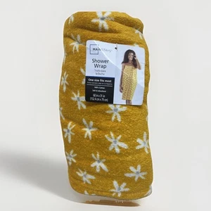 Shower Wrap Towel60"X31" Yellow with White Flowers Mainstays NEW - Picture 1 of 4