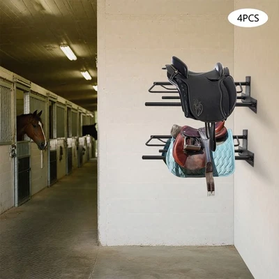 4 Saddle Racks Saddles Display Shelf with Double Pad Bars Wall Mounted Stable - Image 1 of 4