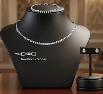 18k White Gold Tennis Jewelry Set 5p Lab-Created Swarovski 3mm Navette Stone  - Image 1 of 4