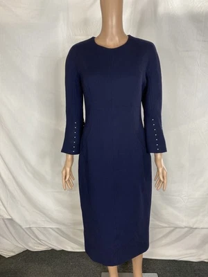 Lela Rose Womens Bell Sleeve Wool Crepe Midi Dress Size 8 Navy - Image 1 of 4