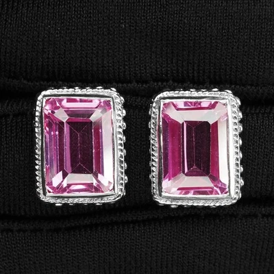 Orecchini fatti a mano in argento sterling 925 14,70 ct zaffiro rosa Barbie... - Immagine 1 di 4