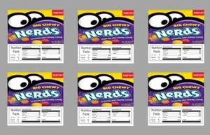 6 PRODUCT VENDING MACHINE CANDY STICKERS LABELS  with NUTRITION BIG CHEWY NERDS  - Picture 1 of 2
