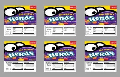 6 PRODUCT VENDING MACHINE CANDY STICKERS LABELS  with NUTRITION BIG CHEWY NERDS  - Image 1 of 2