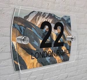 House Number Plaque Glass Effect Signs Acrylic Shop Door Plate Name Wall Display - Picture 1 of 2
