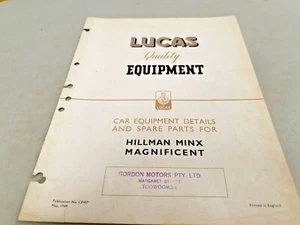 1949 HILLMAN MINX MAGNIFICENT  -   LUCAS EQUIPMENT Parts Book  - Picture 1 of 2