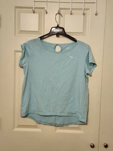 Puma Activewear Women Size Large Turquoise Short Sleeve Top - Picture 1 of 5
