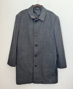 London Fog Signature Men's Gray Herringbone Wool Overcoat Button Down Pocket 44R - Picture 1 of 16