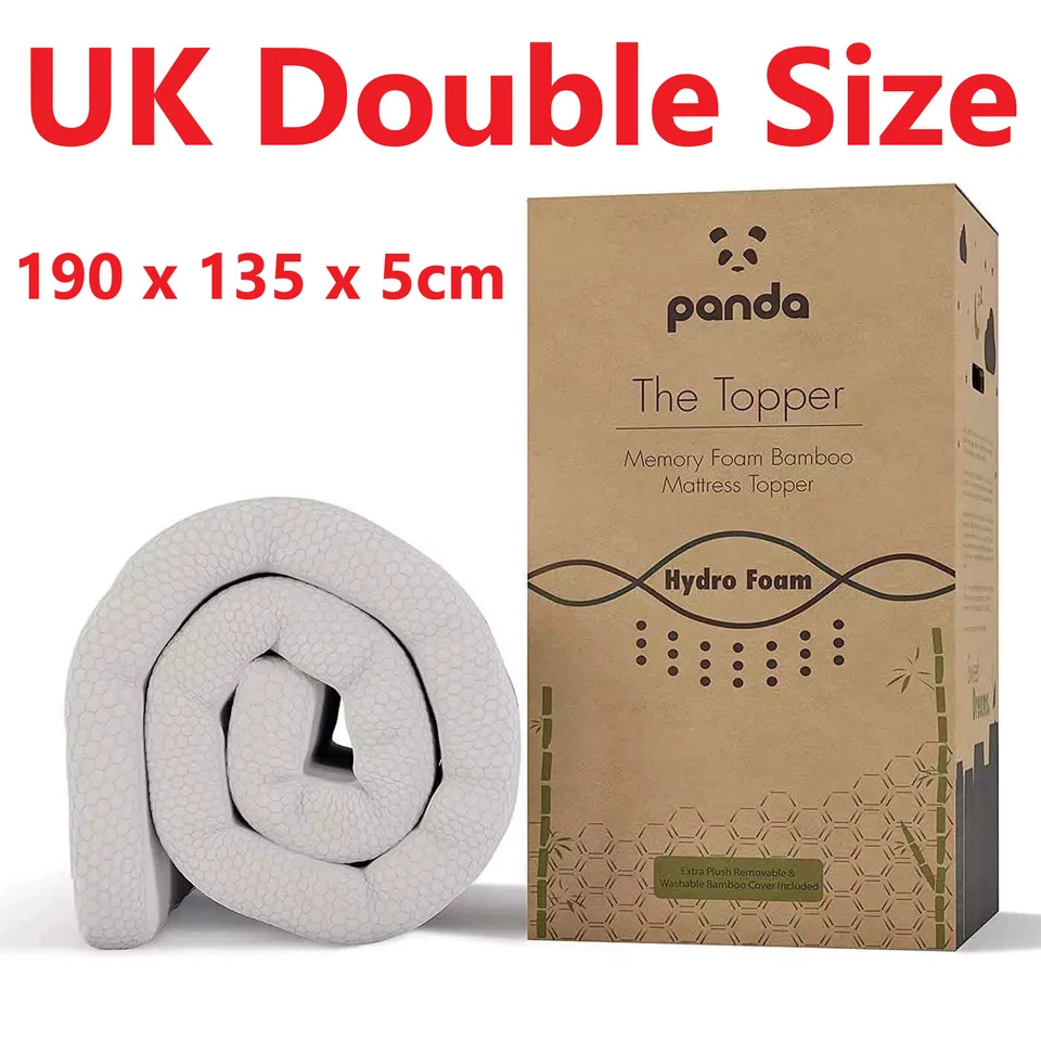 Panda Hydro Memory Foam Bamboo Mattress Topper Double Size Bed Boxed