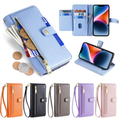 PU Leather Zipper Wallet Phone Case For Google Pixel 6 7 8 9 Pro XL 6A 7A 8A - Image 1 of 4