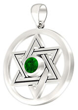 Women 925 Sterling Silver Star of David Simulated Emerald May Birthstone Pendant