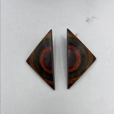 Pendientes de madera geométricos vintage patrón marrón MCM Boho Hippie Foto 1 de 4