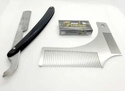 SHAH TRADERS Bart Set Bartschablone Rasierer Set Ustura Derby Rasierklingen Schablone Sedef
