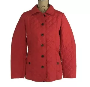J Jill Puffer Jacket SMALL Red Black Button Pocket Quilt Lined Packable Washable - Picture 1 of 7