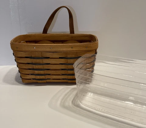 longaberger medium key basket with blue accent trim strips Cover