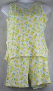 Muk Luks Women's 3-Piece Tank Top Shorts & Robe Pajama Set, Yellow Lemon, Medium - Picture 1 of 6