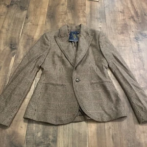 Blazer Polo Ralph Lauren para mujer con ribete de pata de gallo marrón a cuadros tweed 8 nuevo con etiquetas $598 - Imagen 1 de 7