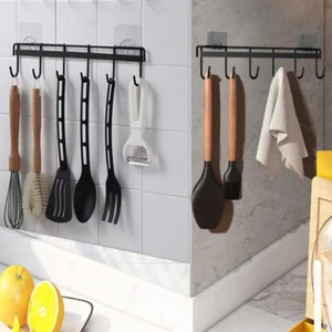 2Pcs Kitchen Utility Hooks,Wall Mount Utensil Rack with 6 black - Picture 1 of 7