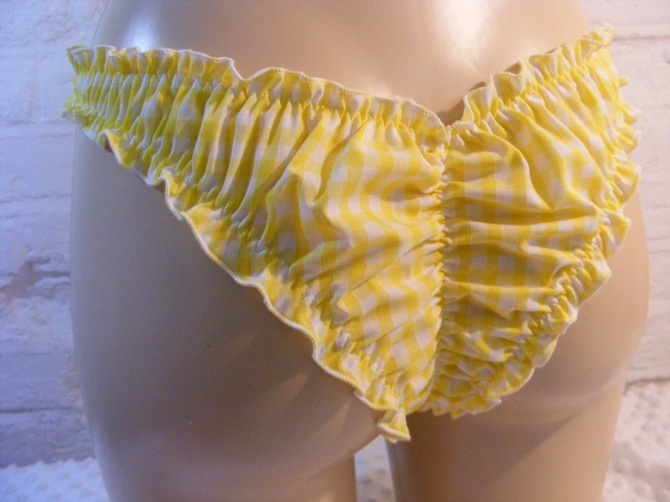 sissy yellow gingham cotton scrunch butt panties mens sexy knickers lingerie - Image 1 of 2