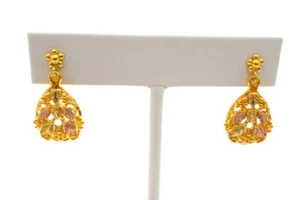 Black Hills Gold 10k Yellow Gold Earrings Leaf Grapes - Picture 1 of 6
