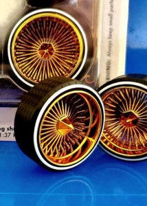 HOPPIN HYDROS! 1/18 SUPER SPOKES GOLD LOWRIDER Rims BULLETS K/O LOW PRO WW Tire - Picture 1 of 7