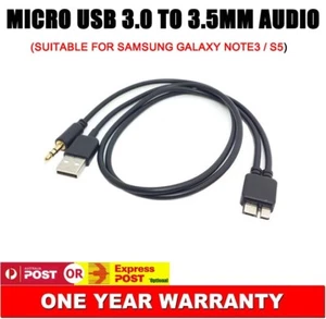 Car Stereo 3.5mm AUX Audio Micro USB Cable Power Charger Galaxy Note III 3 N9009 - Picture 1 of 4