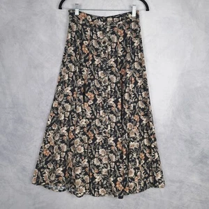 Vintage Floral Skirt Womens Medium Black Pink Pleated Fairy Boho Cottagecore - Picture 1 of 19