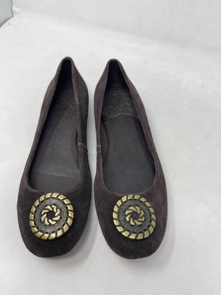 EUC JACK ROGERS коричневый замшевый балерина балетки Sz 6 Whipstitching медальон - Изображение 1 из 4