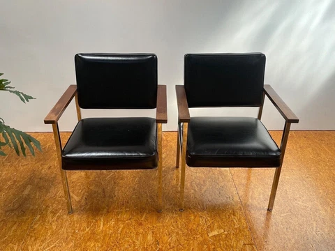 Two Vintage Mid-Century Armchairs | Chrome and Wood Cover