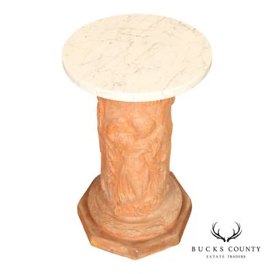 Pedestal italiano de terracota con tapa de mármol Foto 1 de 4