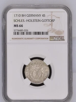 Schleswig-Holstein-Gottorp 4 Schilling 1710 NGC MS 66 TOP POP 1/0 nswleipzig - Image 1 of 3