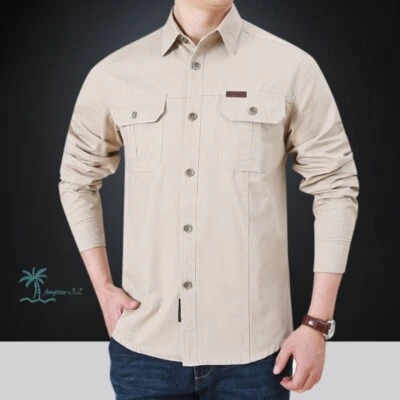 NUEVO 2024 Ropa de Trabajo Camisa Mangas Largas Hombres Algodón Lavado Primavera Otoño Cuello Cuadrado Foto 1 de 4