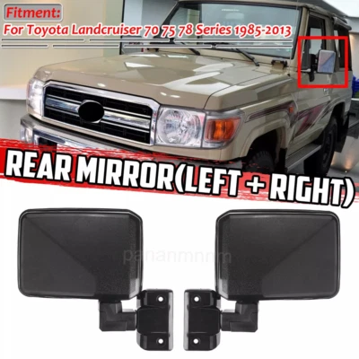 Pair Manual Rear View Mirror Black Tone for Toyota Land Cruiser 70 75 78 Series - Imagem 1 de 4