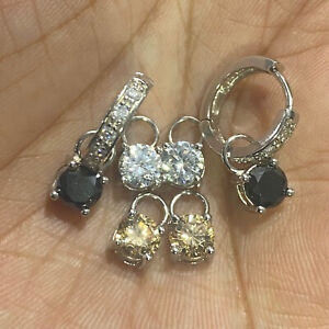 Multicolor Changeable Hoop Drop Dangle Earring Sterling Silver Pre-owned Jewelry
