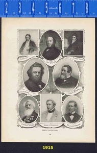 INVENTORES: Whitney-Fulton-Ericsson-Howe-Morse-Marconi & McCormick- Impresión 1915 - Imagen 1 de 1