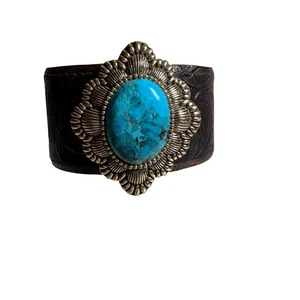 Vintage Barse Leder Armreif Armband mit Türkis Stein - Bild 1 von 9