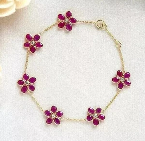 4Ct Oval Cut Simulated Ruby Flower Women's Bracelet 14K Yellow Gold Plated - Picture 1 of 4